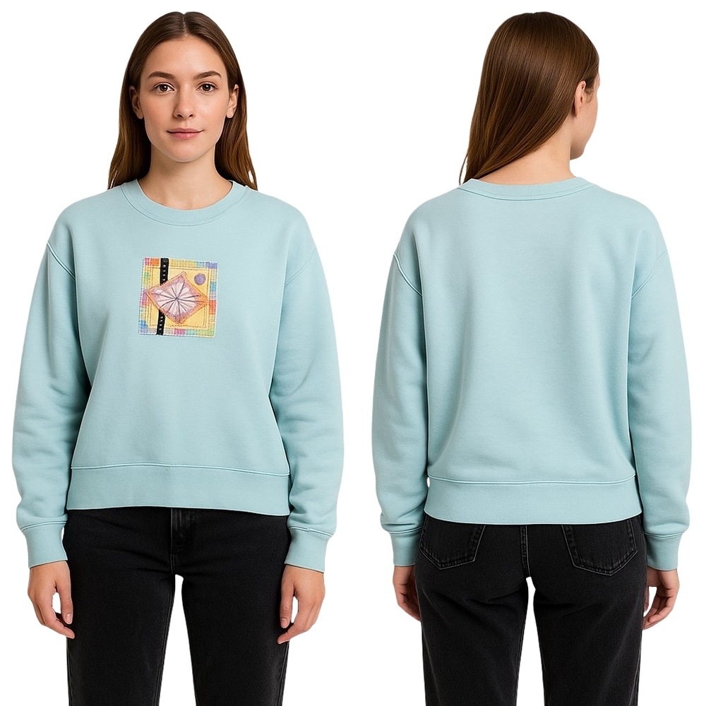 Vintage Patchwork Sweatshirt Womens XL Blue Floral Coastal Grandma Grunge